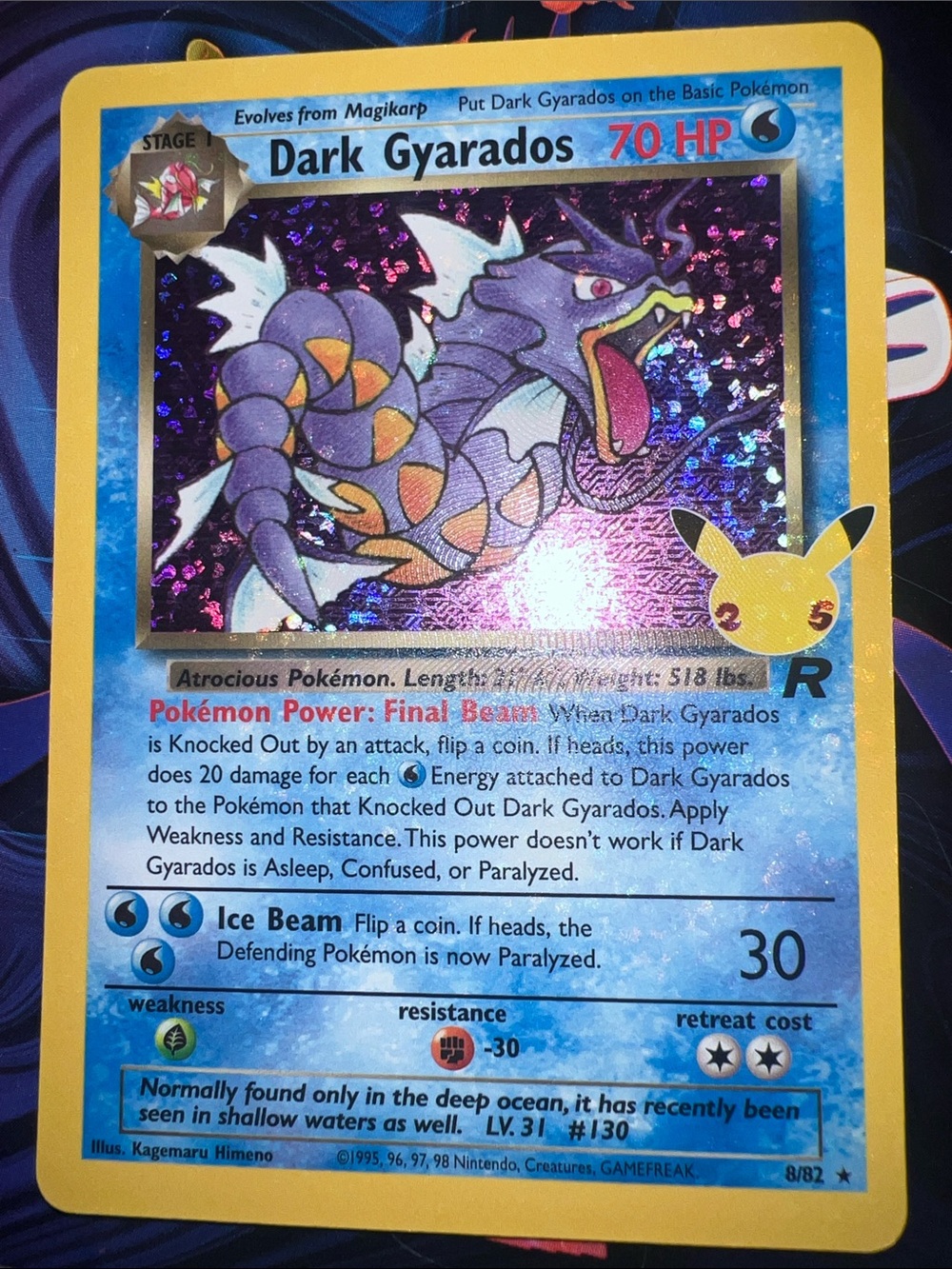 Pokemon Dark Gyarados Holographic Card - Blue/Purple/Yellow